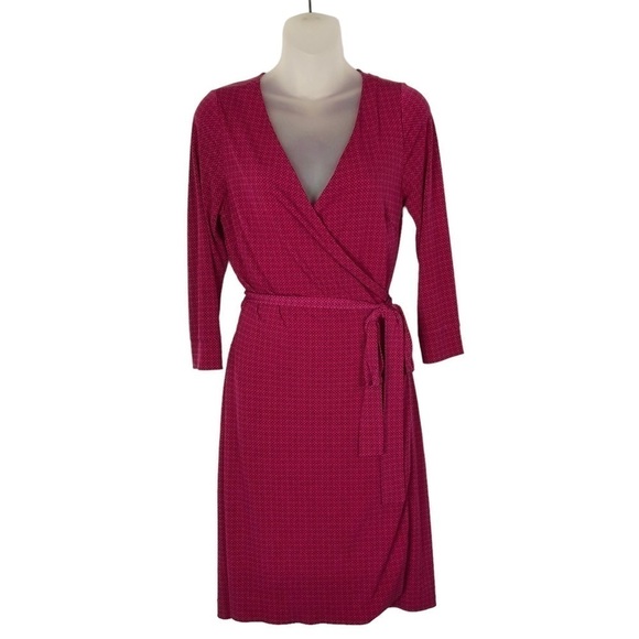 Forever 21 Hot Pink Notch Printed Long Sleeve Wrap Dress S - Picture 1 of 4